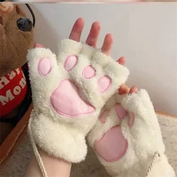 Cute Cat Paw Fingerless Gloves Warm Soft Plush Half Finger Women Glove Casual Mittens Christmas Gifts Wholesale