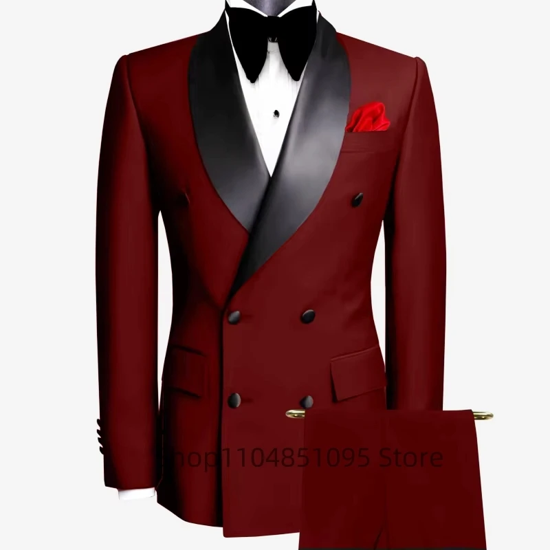 Elegant 2 Piece Wedding Men Suits Slim Fit Shawl Lapel Double Breasted Blazer Pants Formal Business Groom Tuxedos Men Clothes