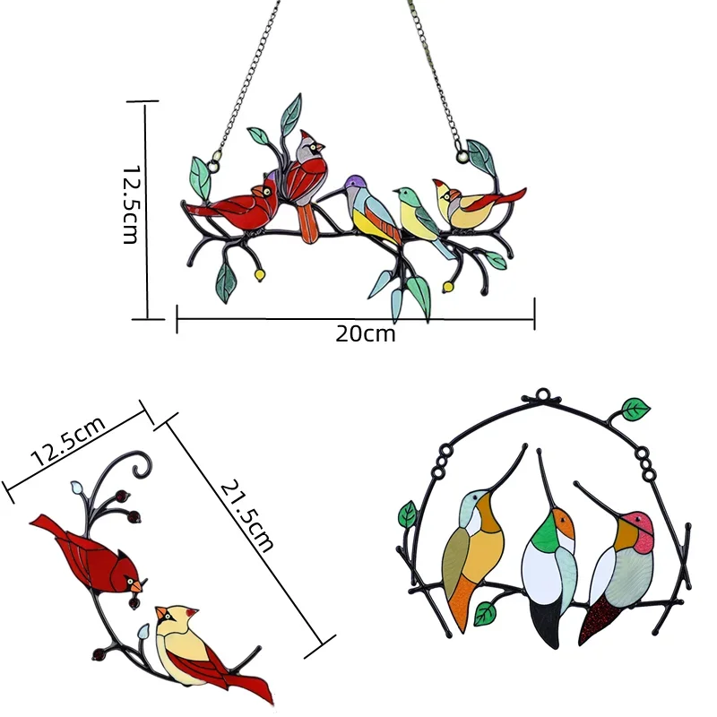 Metal Stained Bird Panel Glass Window Hanging Wall Decor Mini Home Ornaments Parrot Birds Art Pendant Best Mother's Day Gifts wall art decor wall hanging pendant glass pendant ornament