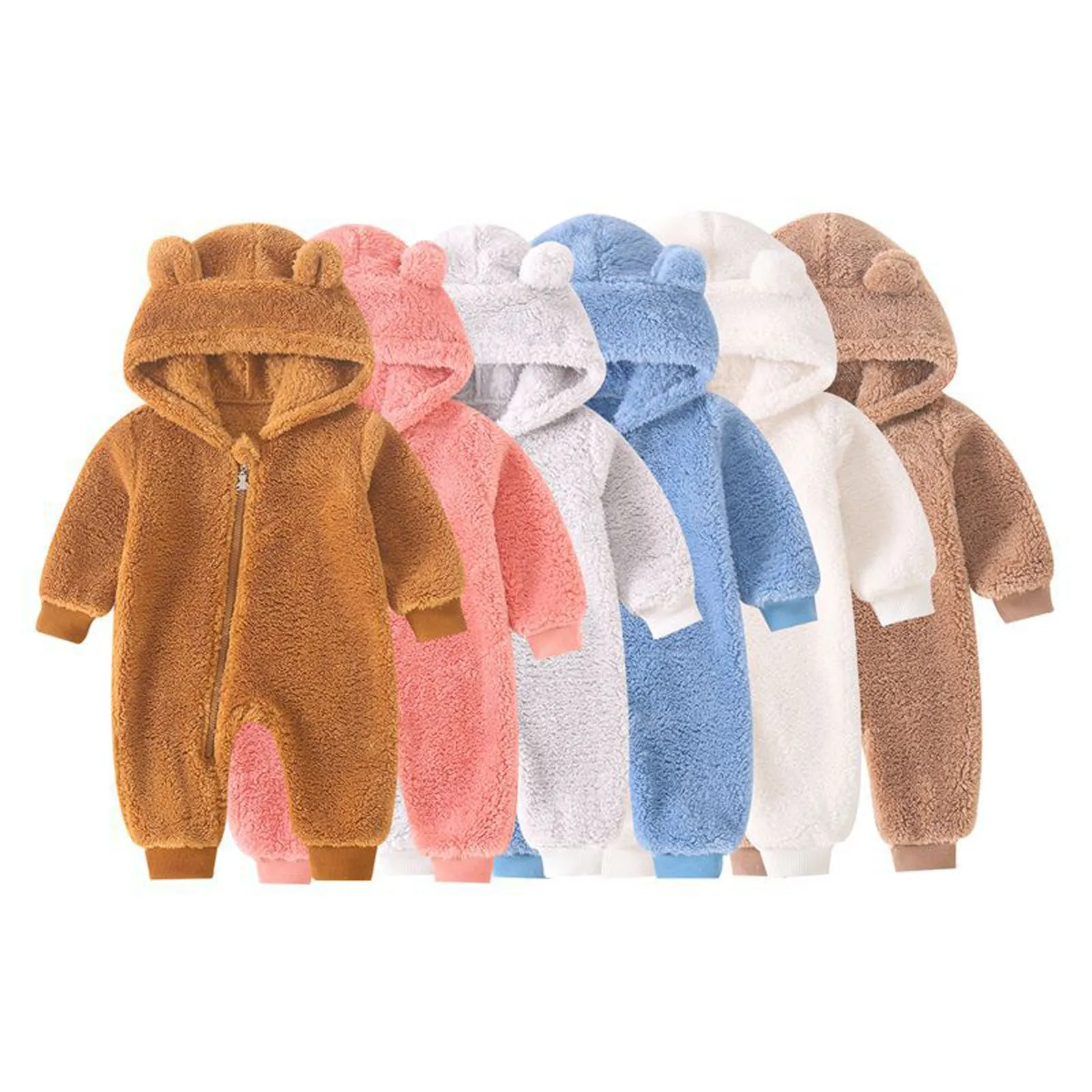 

Cute Plush Bear Baby Rompers Toddler Girl Overall Jumpsuit Spring Autumn Hooded Zipper Baby Boys Romper Infant Crawling Clothing