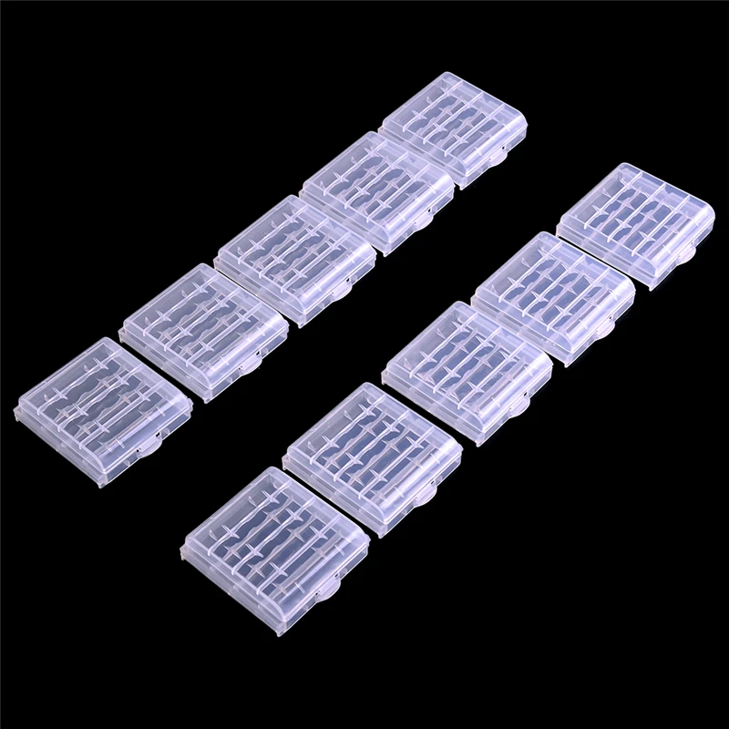 10pcs 4 Slots AA AAA Plastic Battery Holder Storage Box Case Cover Rechargeable Container Organizer