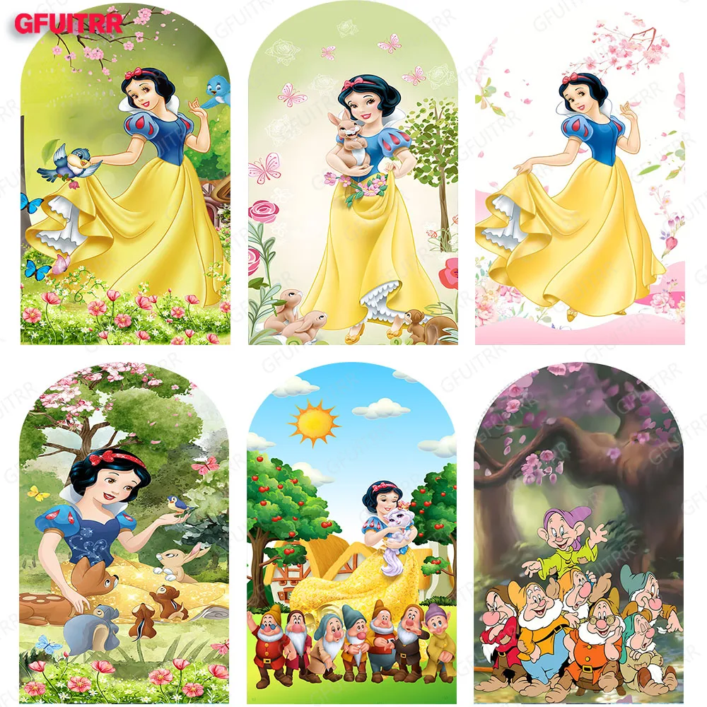 

Snow White Arch Covers Backdrop Photography Background Wedding Girl Birthday Party Photo Doubleside Print Elastic Fabric