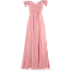 A Line Chiffon Elegant Boat Neck Pleat Flowers Off Shoulder Evening Bridesmaid Dresses Wedding Party Formal Prom Zipper Back