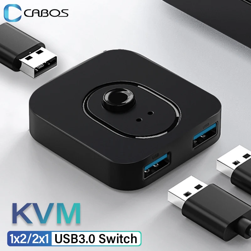 Conmutador KVM USB 3.0 1x2 / 2x1 - Para Compartir Teclado, Ratón, Impresora Entre 2 Ordenadores, Plug & Play, Sin Drivers