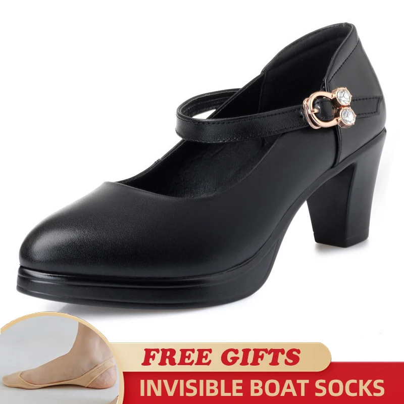 

Rhinestone Buckle Design High Heels Women Pumps Wedding Trend 2023 New Genuine Leather 9cm Women Shoes Fashion Dress Shoes