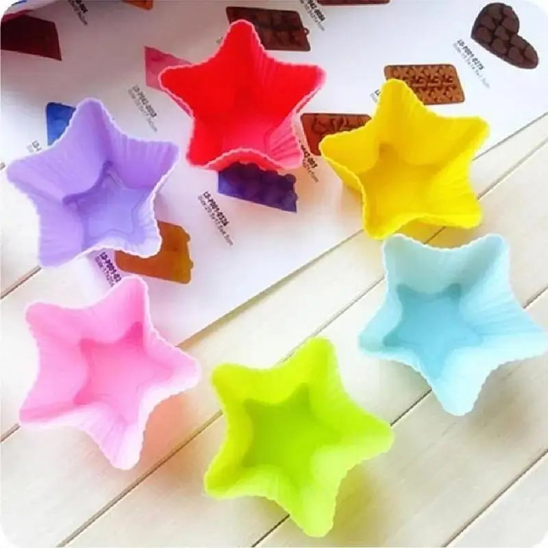6Pcs/Set Silicone Cupcake Mold Cupcake Liner Reusable Muffin Baking Nonstick Moulds Kitchen Baking Accessories Random Color