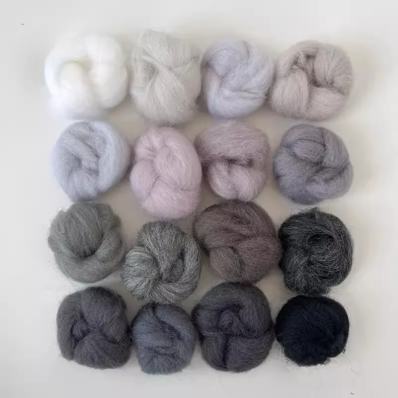 Needle Felting Kit Blended Roving Wool Hand Dyed Wool Top Merino Mixed Natural Wool Roving needle felt kit,needle felting wool,wool felting kit