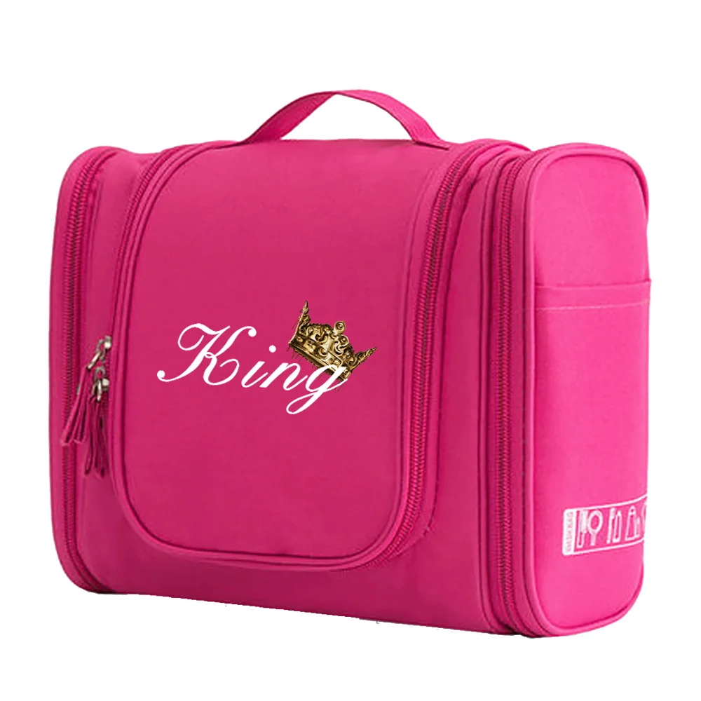 Handbag Make Up Case MakeUp Bag Cosmetic Bags Wash Pouch Women Hook Up Travel Large Capacity Toiletry Organizer King Queen Print