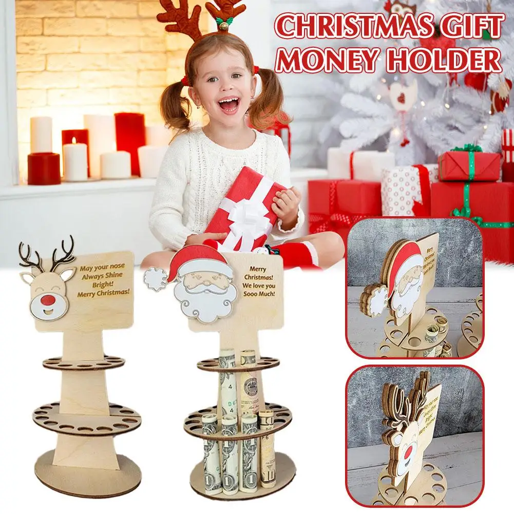 

Christmas Elk Candy Money Holder Decoration Wooden Diy Cartoon Voucher Gift Navidad Money Card Craft Home Holder Toys Reind G8C9