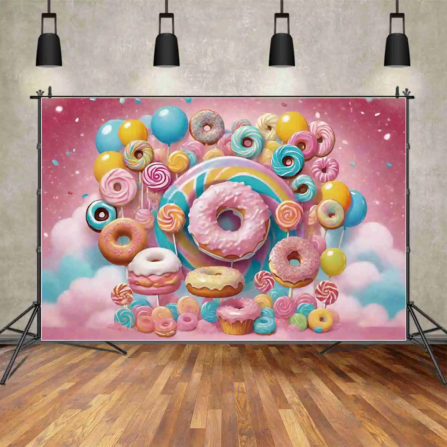 

MOON.QG Sweet Dessert Birthday Background Children Cake Doughnut Pink Photo Backdrops Custom Party Decoration Photography Props