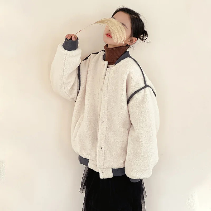 

Girl Top 2023 New Autumn Winter Korean Fashion Style Solid Polar Fleece Jacket Girls Sweatshirt Thick Baseball Uniform Outerwear