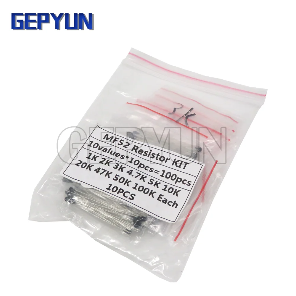 

100PCS NTC-MF52AT Thermistor Resistor Kit NTC 1K 2K 3K 4.7K 5K 10K 20K 47K 50K 100K 10value*10pcs +-5% 3950B