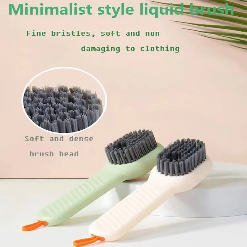 Automatic pressing liquid long handle shoe brush with soft bristles For laundry cleaning