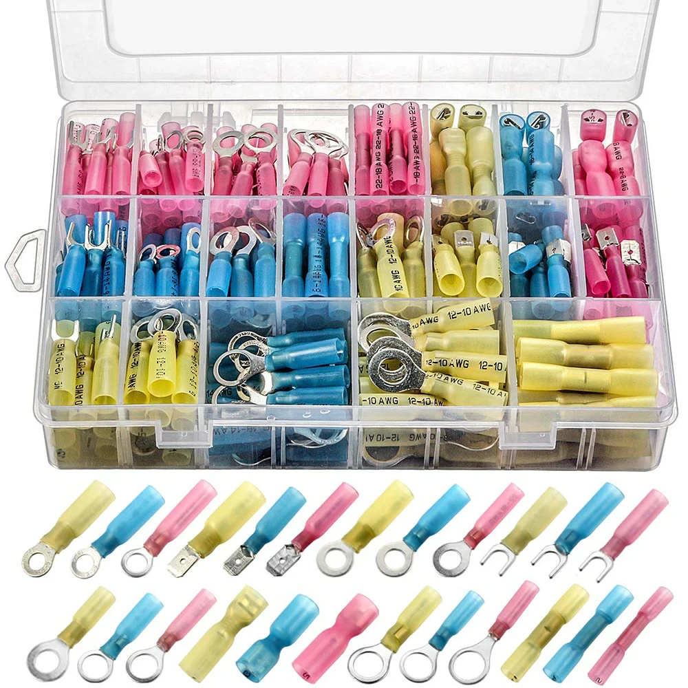 260PCS Heat Shrink Ring Terminals, Sopoby Marine Grade Ring Connectors Tinned Red Copper 16-14 22-18 12-10 Gauge(3 Colors/4 Sizes), 10,1/4",5/16",3/8 - View #8