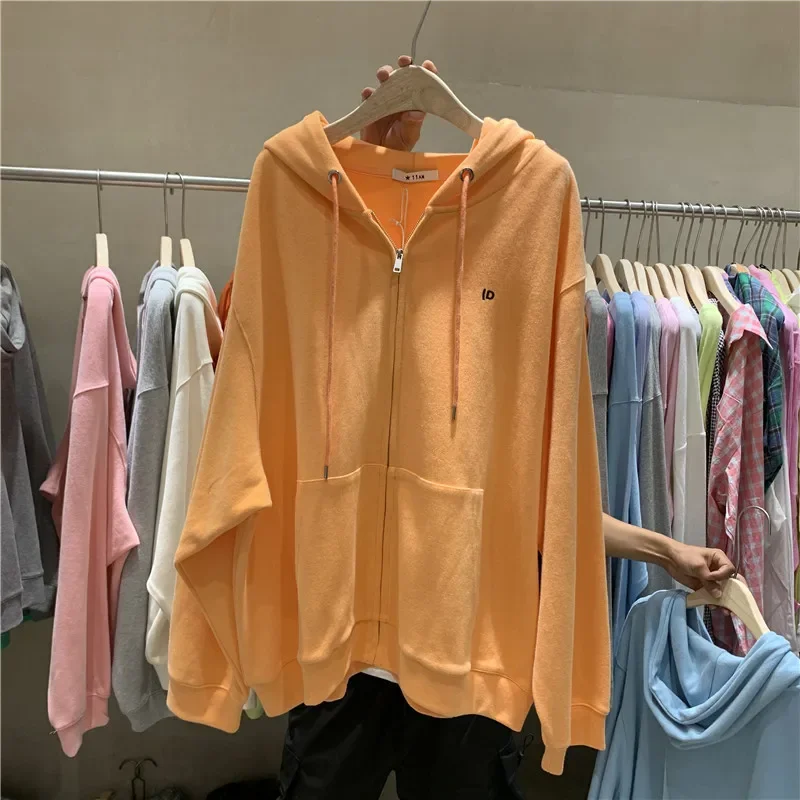 Zip Up Hoodie Women 6 Color BF Style Harajuku Simple Classic Ulzzang Cute Ladies Jacket Hooded Loose Teen Hoodie Fall Autumn