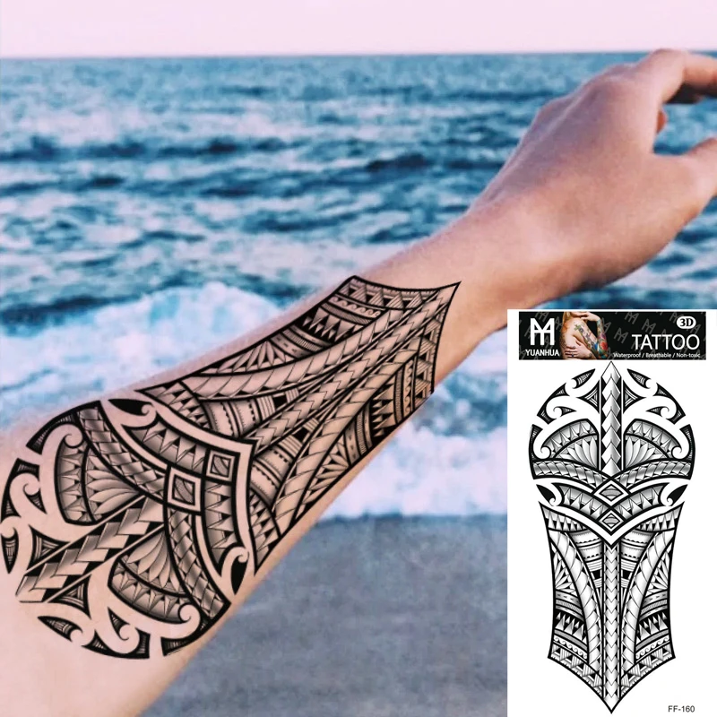 Realistic Totem Wolf Temporary Tattoos for Men Adults Black Thorns Geometric Mandala Fake Tattoo Stickers Arm Body Tatoos