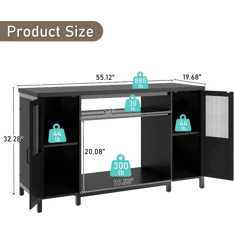 55-75 Gallon Fish Tank Stand with Power Outlet&LED Light, Heavy Duty Metal Aquarium Stand