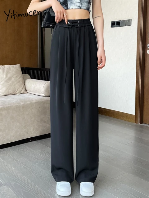 Baggy Pants Women 2023 Summer New High Waisted Double Button Pleated Solid  Pant Office Ladies Full Length Wide Leg Suit Trousers - AliExpress
