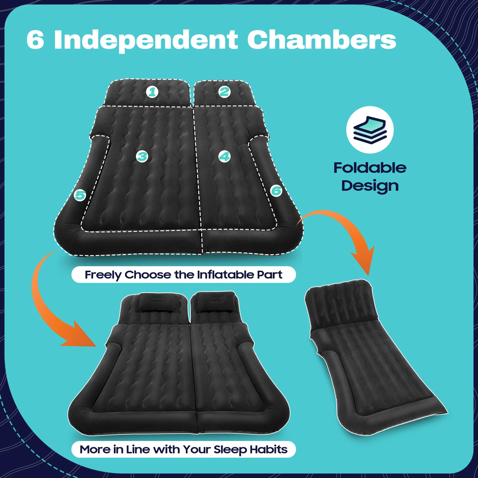 Universal Inflatable Car Air Mattress with Pump – Foldable Back Seat & Trunk Bed for Camping, Travel & Road Trips 4