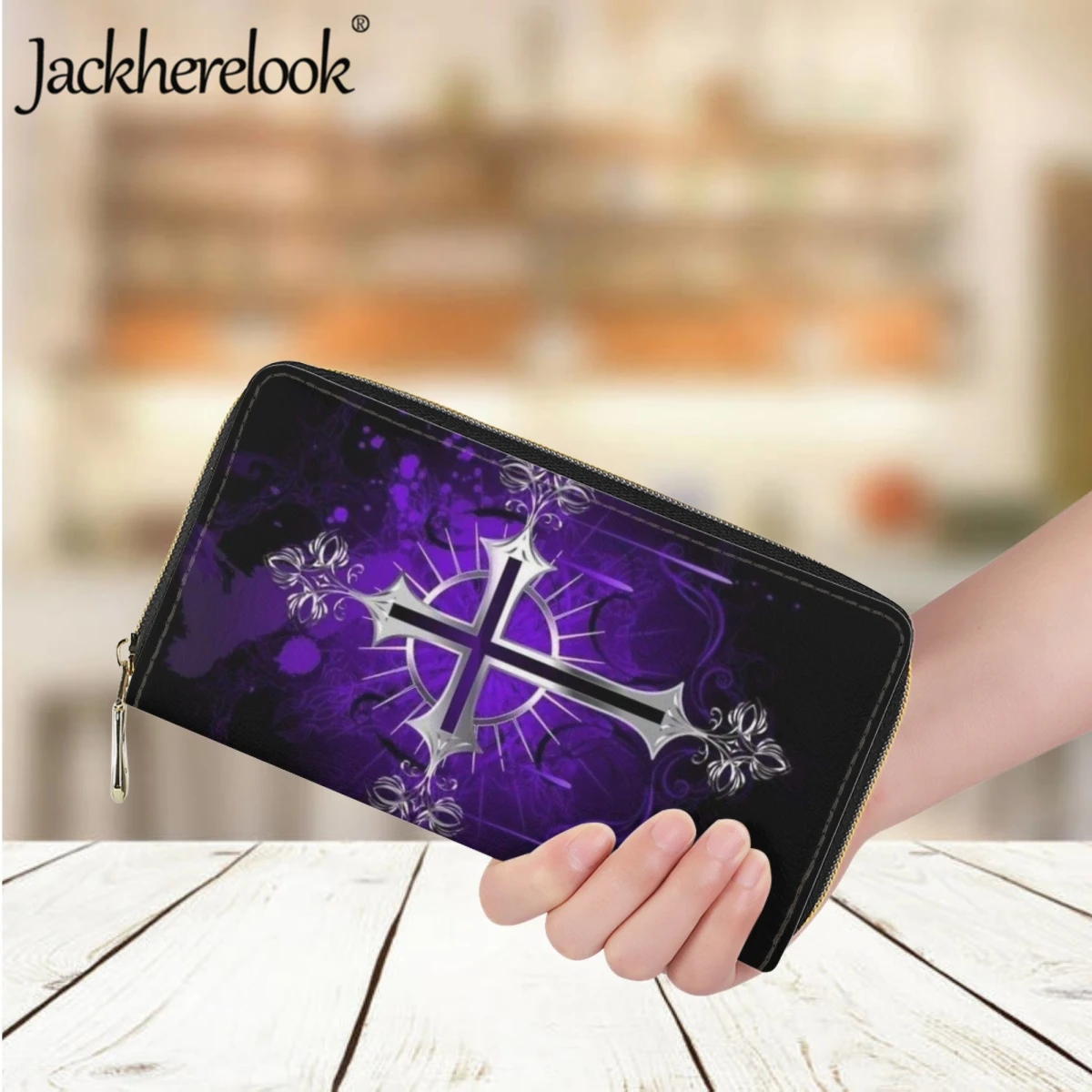 Jackherelook Christian Cross Printed Wallet Women's Fashion Leather Luxury Purse Card Holder Ladies Trend Clutch Daily Money Bag