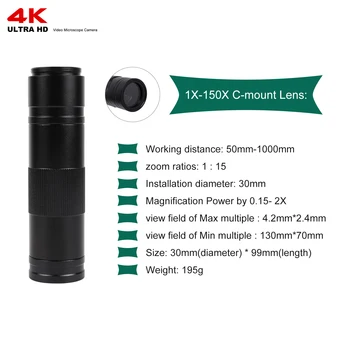 4K Microscope 48MP Digital Microscope For Electronics USB Industrial Cameras HDMI 1-150X Zoom C-Mount Lens Phone Pcb Soldering 6
