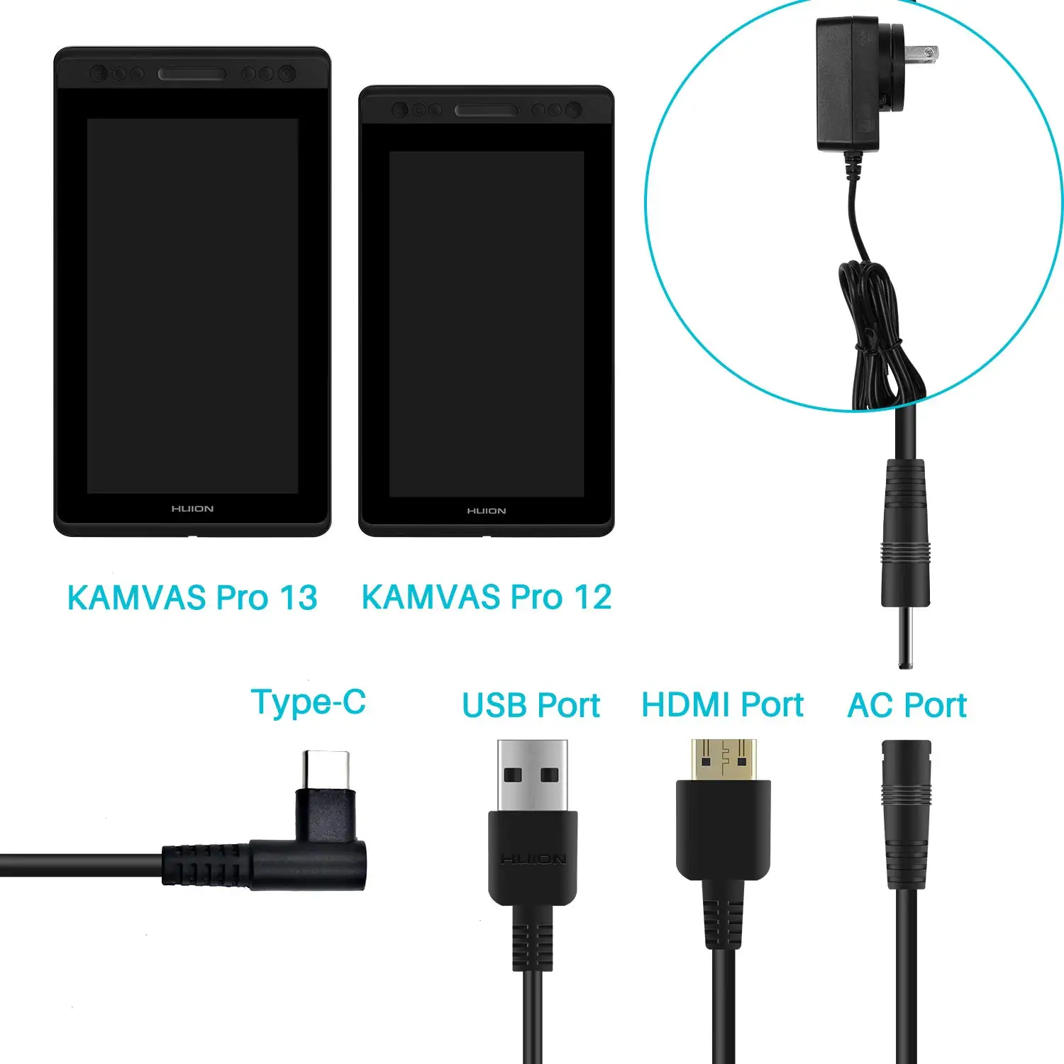 Huion 3-in-1 Cable CB01--Compatible with Kamvas Pro 12, Kamvas Pro 13, 16