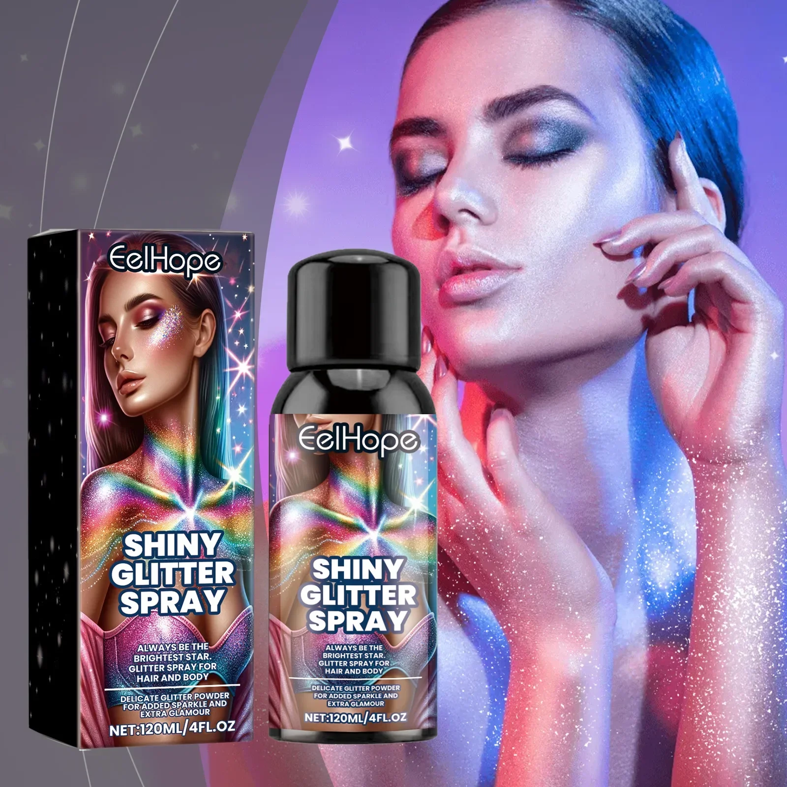 Eelhope Stage Makeup Glitter Spray Ball Festival Atmosphere Carnival Hair and Body Highlighter Glitter Spray Festival Makeup 2