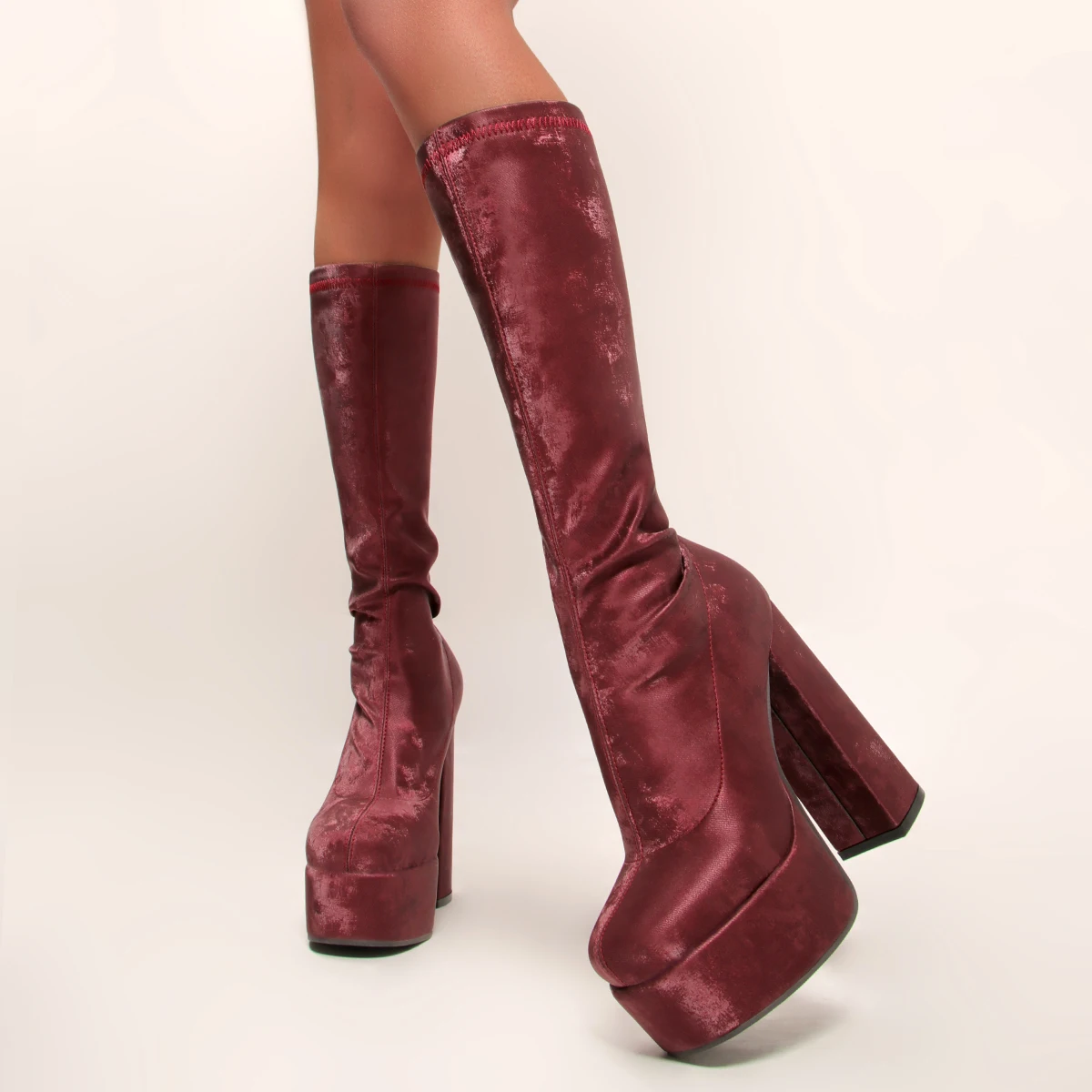 Black Suede Women Knee Boots Sexy High Heels Women's Shoes Platform Boots 2024 New Thick Sole Fashion Sock Boots Girl Shoes