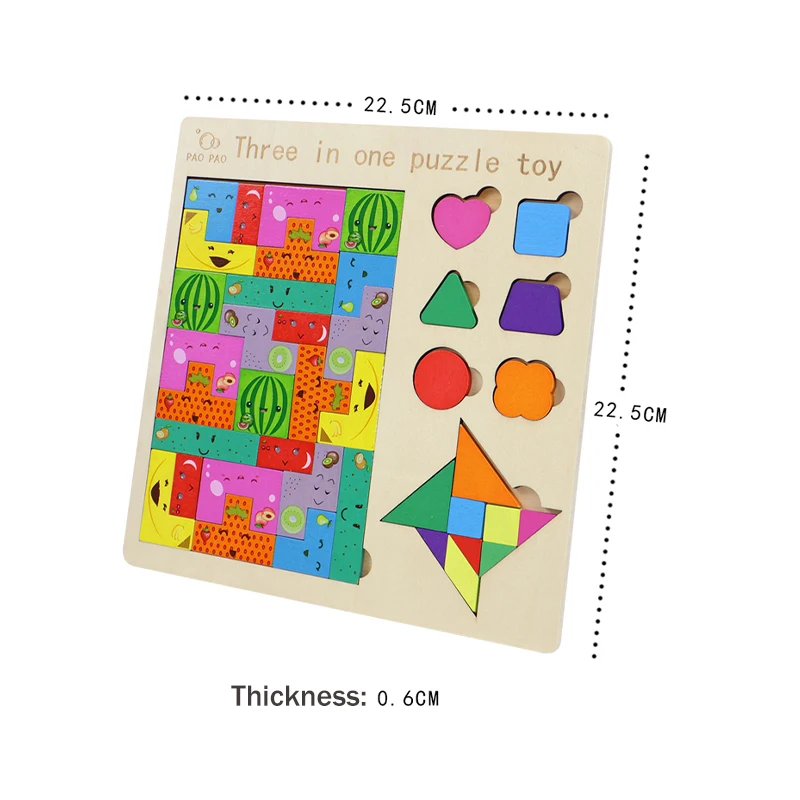3 in 1 Wooden Puzzle Toy Color Shape Cognition Brain Games