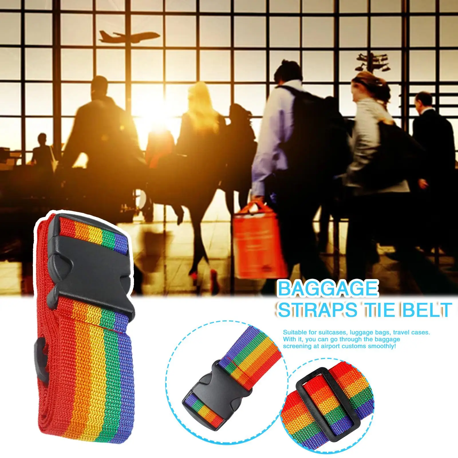 1/2 Stück Regenbogenfarbener Verstellbarer Koffergurt Reisegepäck-Schnalle Sicherheitsgepäckgurt Reisezubehör – Detail 3