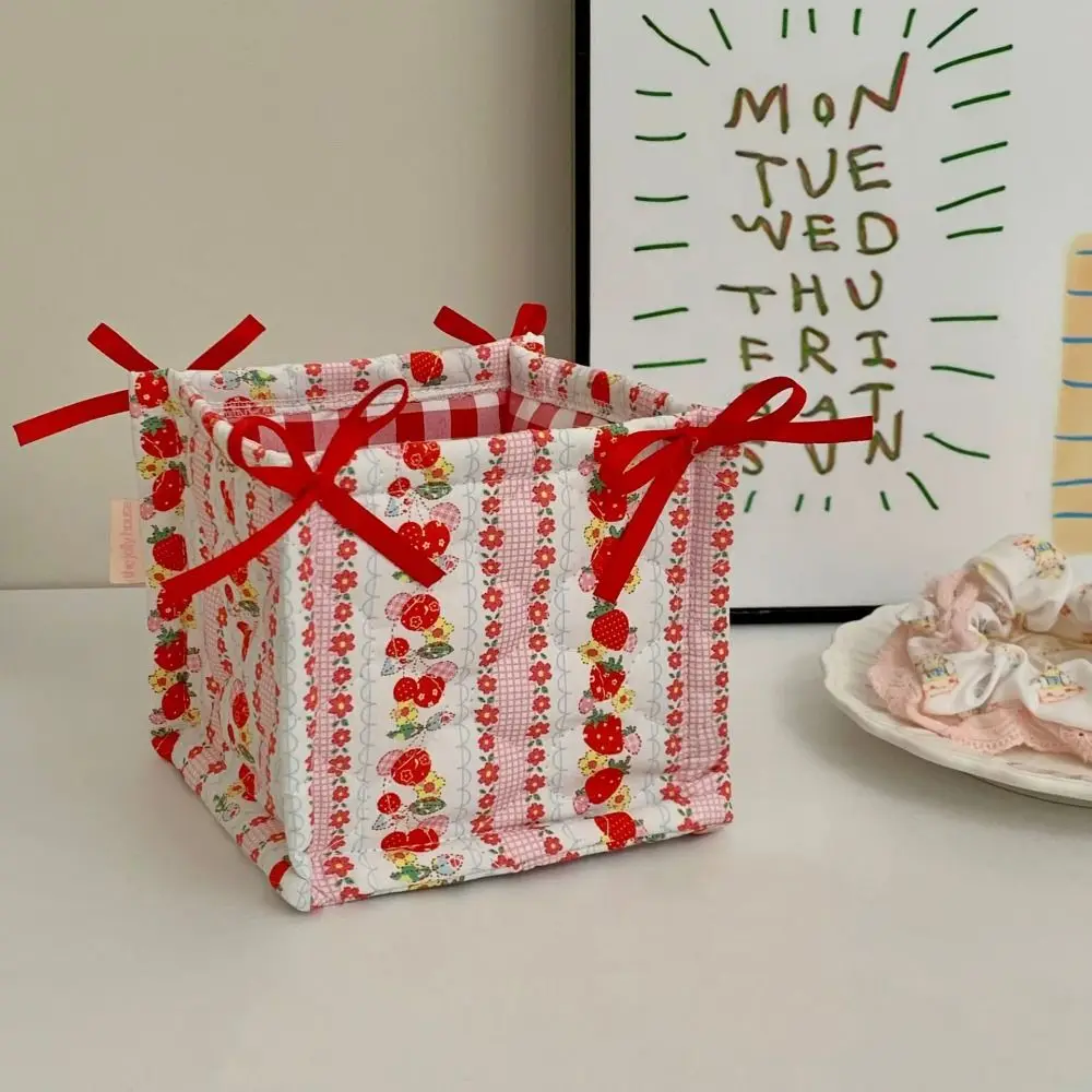 New Quilting Cotton Storage Box Bear Pattern High-capacity Desktop Storage Basket Cartoon Square Organizer Box Home Decoration