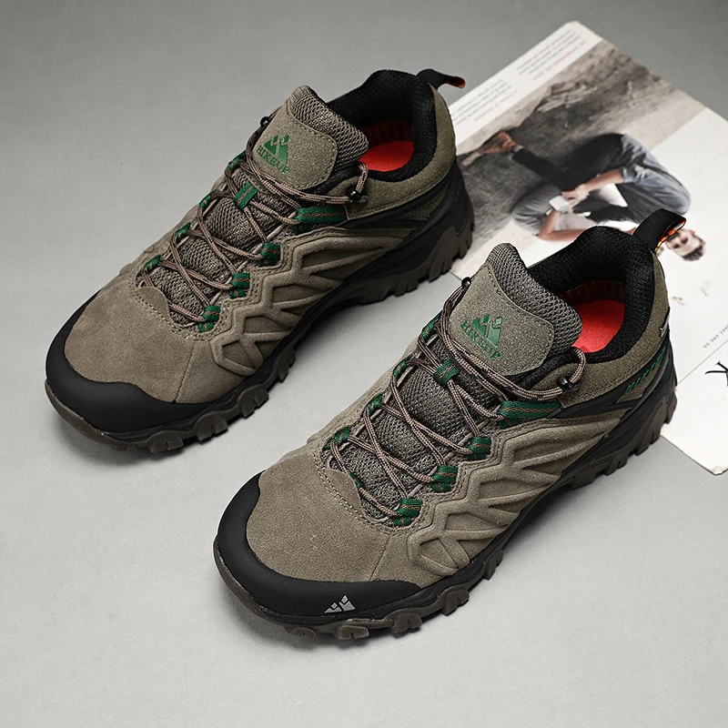 HIKEUP Hohe Qualität Leder Wanderschuhe Langlebig Outdoor Sport Männer Trekking Leder Schuhe Lace-Up Klettern Jagd Turnschuhe – Detail 20