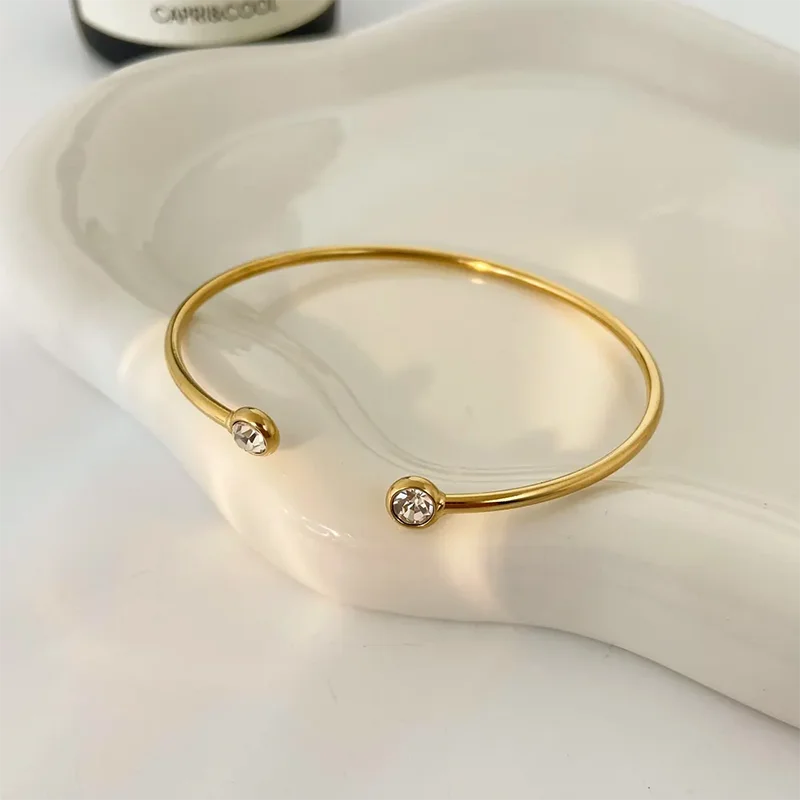 Double cz stone open cuff bangles stainless steel bangles for women minimalist dainty stainless steel jewelry new in 2024 3