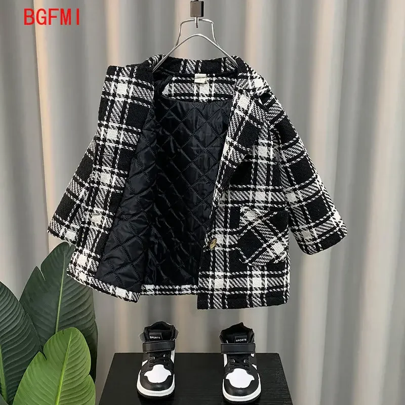 Korean Kids Winter Clothes Thicke New Plaid Woolen Coat Boys' Warm Jacket Childhood Coats Winter Padding Kids Outerwear 2-11Y