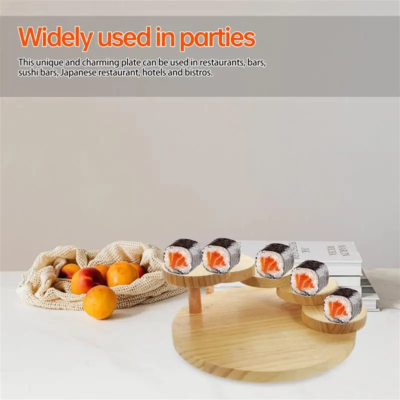 Rotating Step Stair Wooden Sushi Tray Large Capacity Japanese Restaurant Home Decor Bowls Plates Trays Sashimi Platter Wooden 4