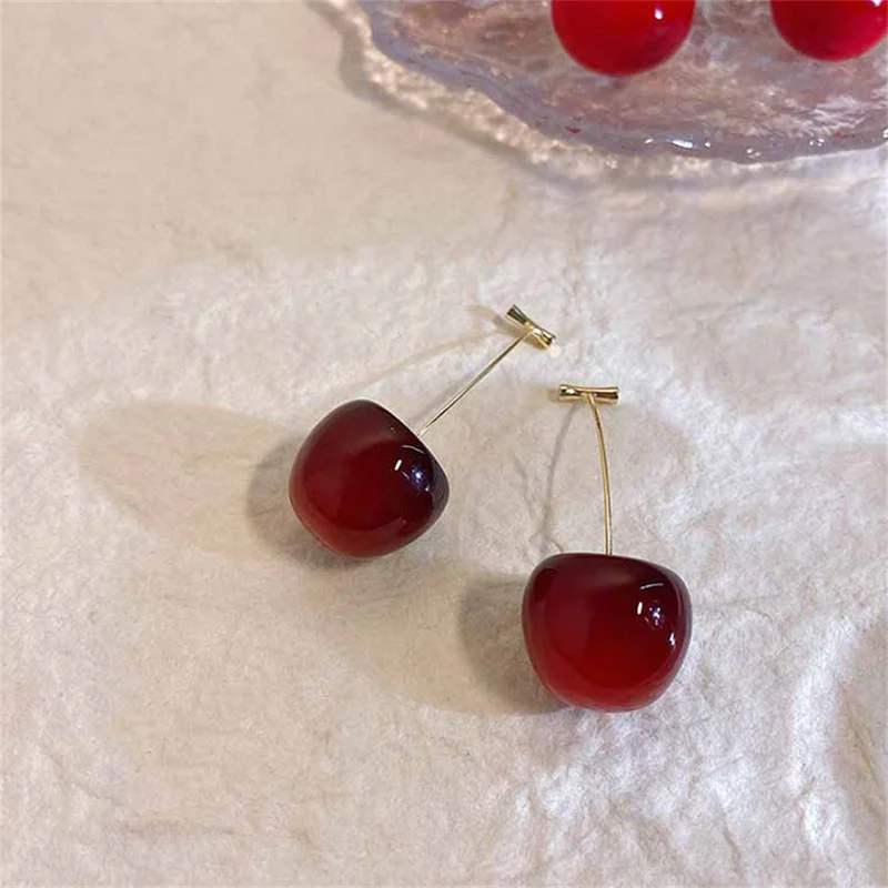 Cute Cherry Fruit Acrylic Earrings Fashionable Resin