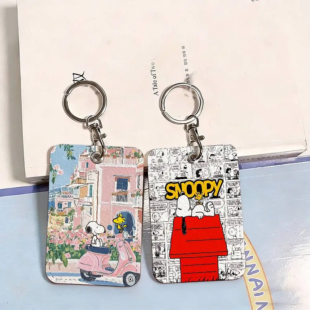Porte-cartes en cuir PU 1 pièce The S-Snoopys Show Cartoon avec porte-clés, porte-étiquettes d'accès pour serrure de porte et étui pour carte d'identité 1