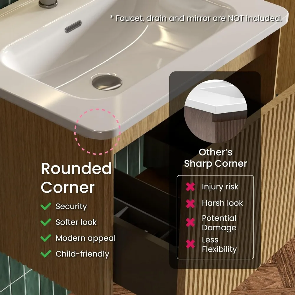 24" Bathroom Vanity with Sink,Modern Floating Vanity with Push Open Soft Close Drawer,Large Storage for Small Space,Natural Oak 3