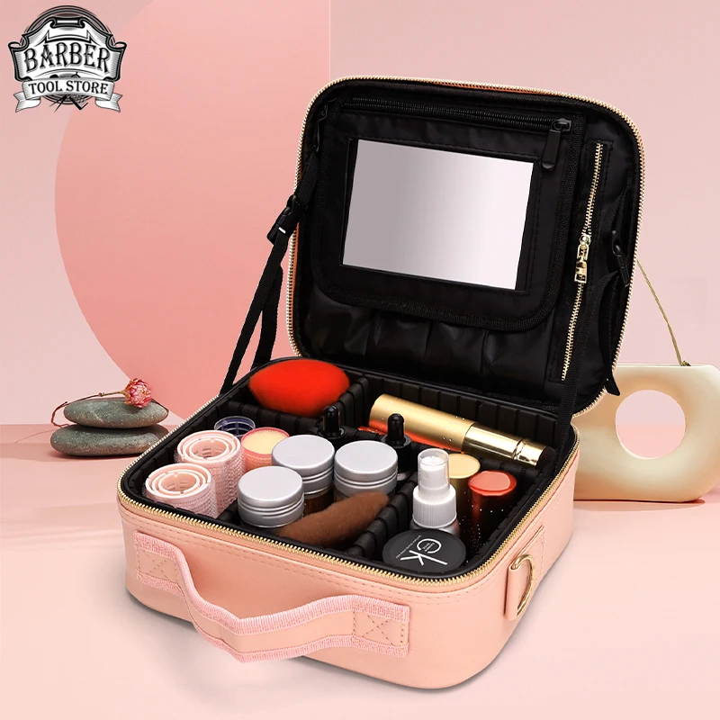 Beauty Care Makeup Tools Storage Professional Salon Cosmetic Bag Light With Mirror Portable Styling Accessories