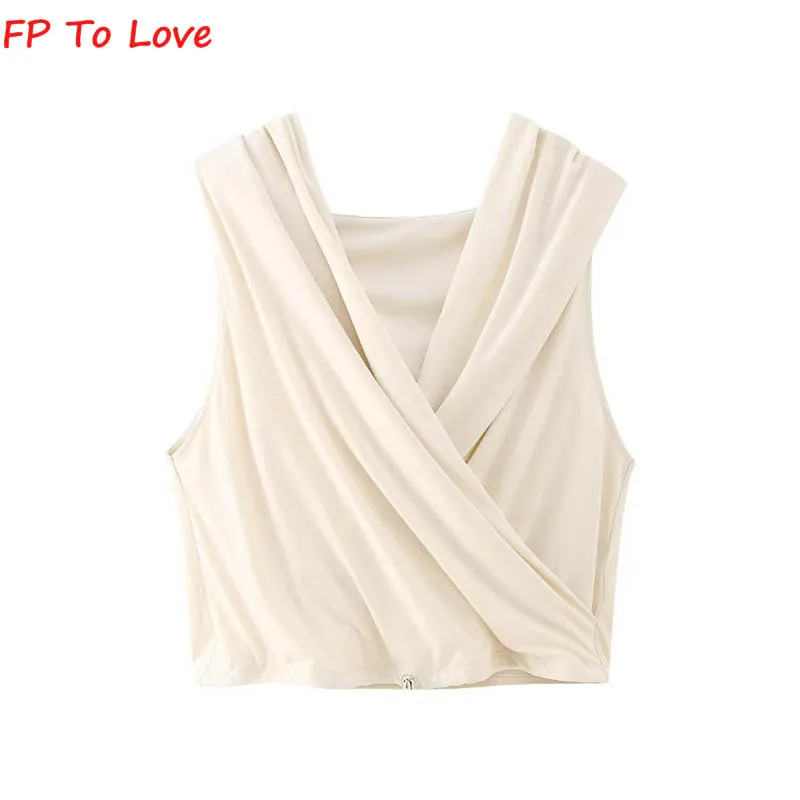 

Y2K пикантная укороченная майка с капюшоном, топы, плиссированная пикантная уличная одежда с глубоким V-образным вырезом, бежевая Байкерская женская уличная одежда для девушек 3067019