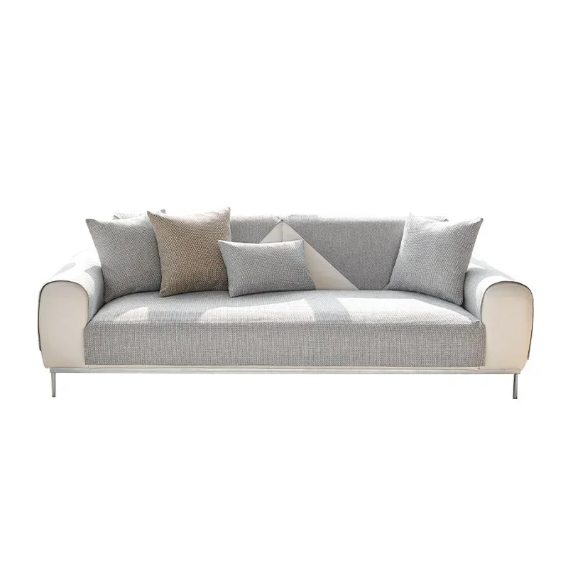 1PC Cotton Linen Sofa Cover Solid Color Non-slip Sofa Cushion Four Seasons Universal  L Shape Sofa Cover for Living Room home 5