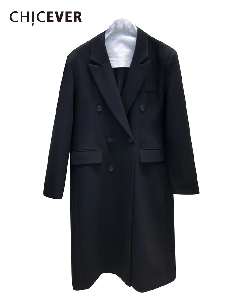 CHICEVER Solid Autumn Blazers For Women Notched Collar Long Sleeve Spliced Double Breasted Folds Loose Temperament Blazer Female