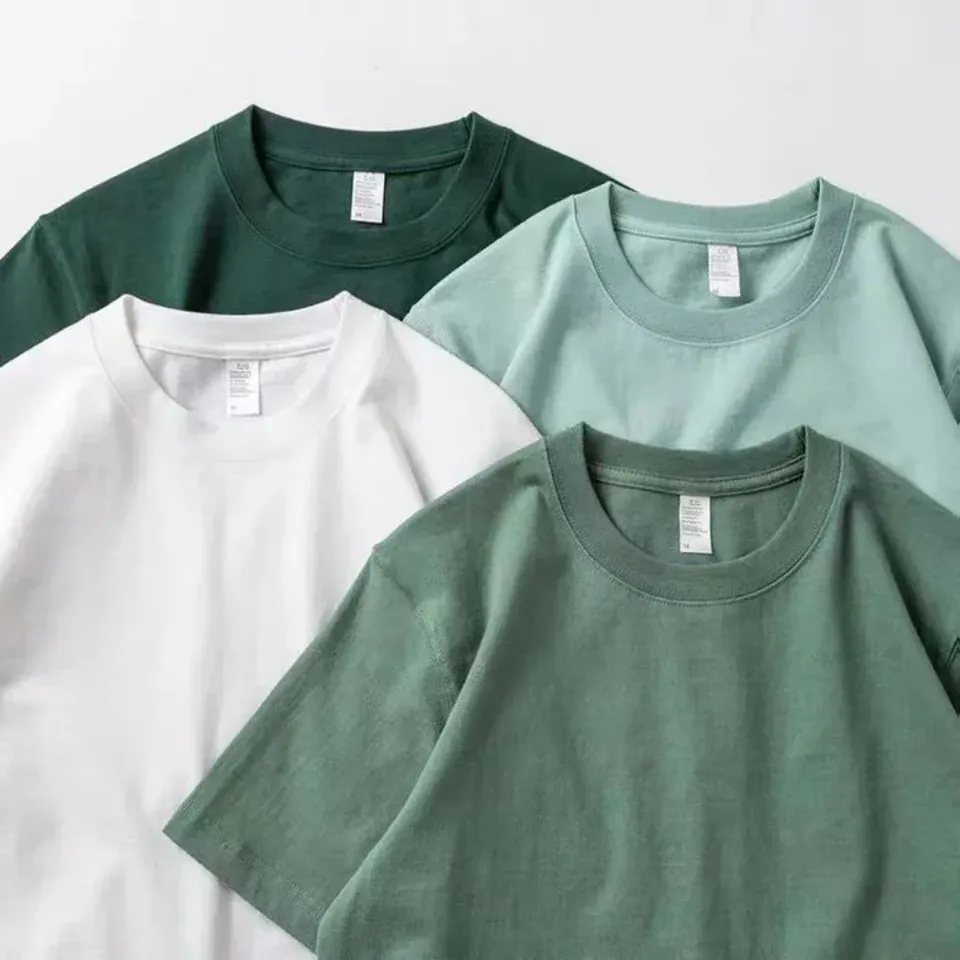 Summer Men Women Green T-shirt 100% Pure Cotton Short-sleeved Top Korea T-shirt Green Cotton Half-sleeve T Shirt Streetwear