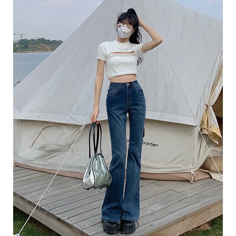 

Jeans women's high waist micro Bell-bottoms 2023 four season high show thin stretch slim denim pants lengthen