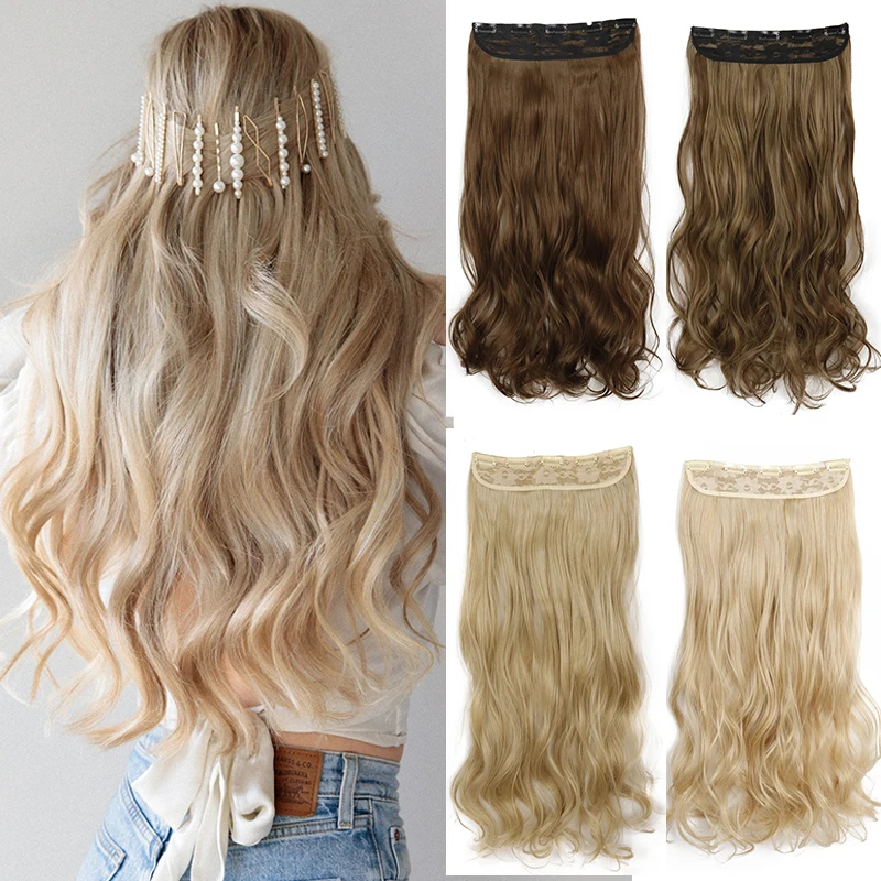 AZQUEEN Synthetic Long Straight One Pieces Clip In On Hair Extensions Hairpieces With 5 Clips 22''32'' Women Hairpieces