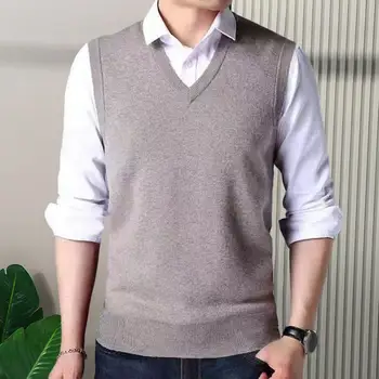 남성용 캐주얼 스웨터 탱크탑, V넥 민소매 니트웨어, 편안한 단색, 다목적 스웨터 조끼, 2024 용수철 가을