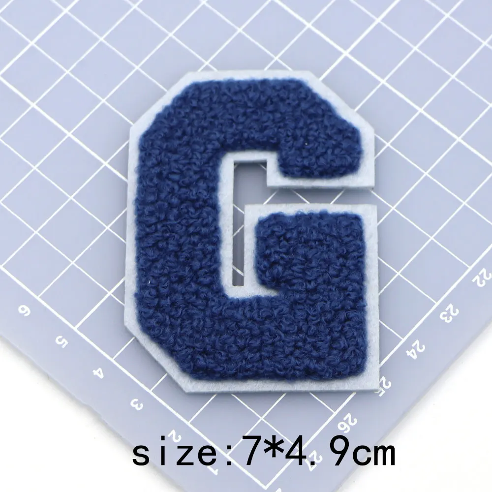 1pc A-Z blaue Chenille Stickerei Buchstaben Alphabet Eisen auf Patches für Kleidung Applique DIY benutzer definierte Name Abzeichen Dekor Aufkleber – Detail 10