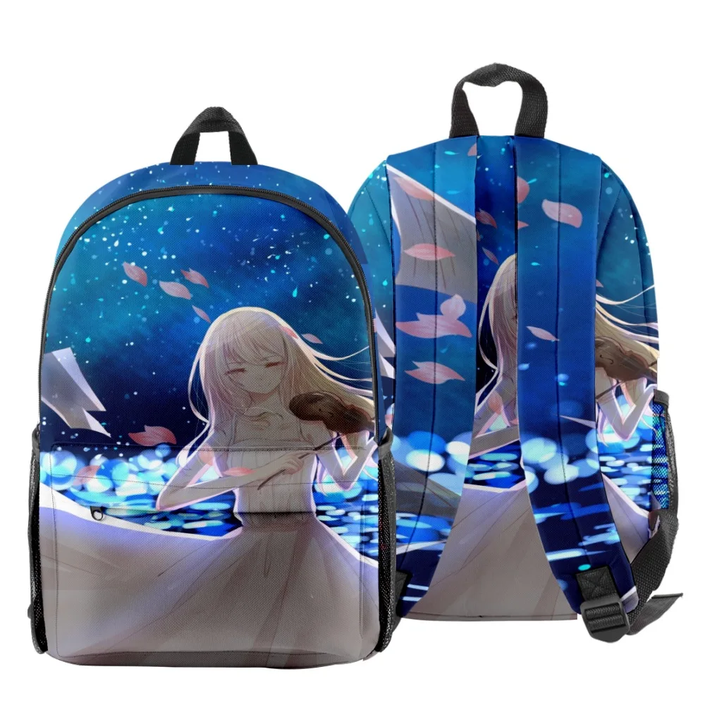 

Популярные забавные рюкзаки в стиле Харадзюку для учеников «ваша ложь в апреле», рюкзаки для книг и блокнотов, водонепроницаемые дорожные рюкзаки из ткани Оксфорд с 3D-принтом для мальчиков и девочек