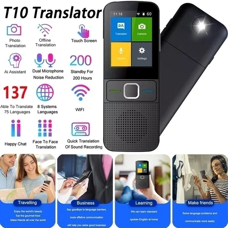 

2023 T10 Offline Voice-Translator Smart Portable 137 Language Real-time Translator Without Internet Inter-Translation Machine