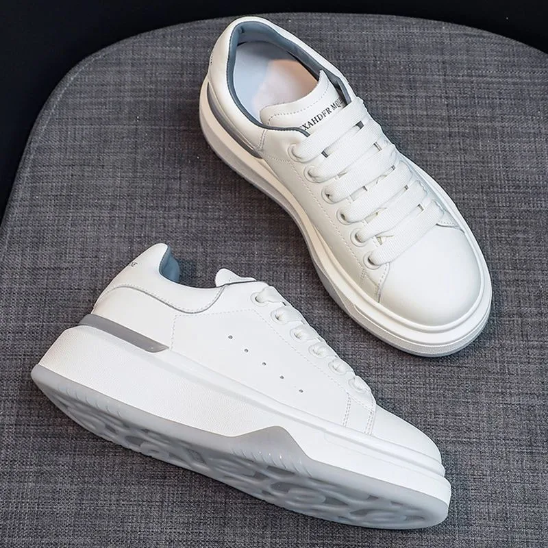 Split Leather White Shoes Women's Spring Thick-soled Heightened Casual Sneakers Popular Versatile Sneaker Zapatos De Mujer 2